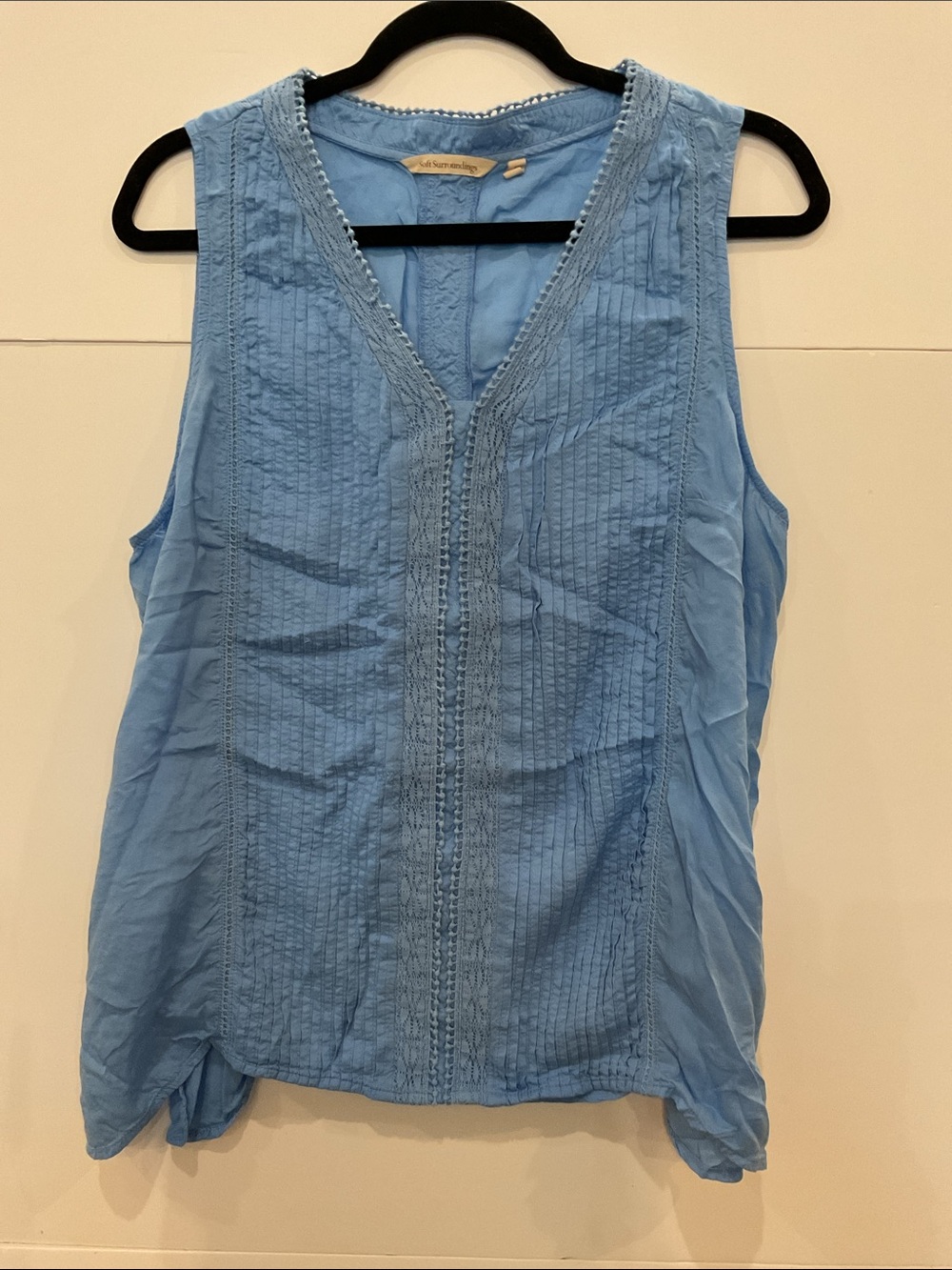 Soft Surroundings Sky Blue Pintuck V-Neck Camisole